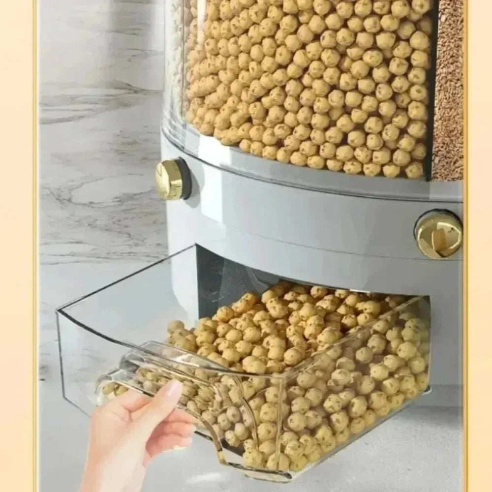 6-In-1 Rice Dispenser Food Container 360 Degree Rotating Sealed Dry Cereal Grain Bucket Moisture-Proof Kitchen Storage Box