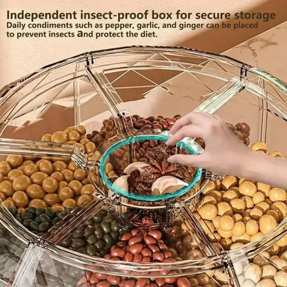 6-In-1 Rice Dispenser Food Container 360 Degree Rotating Sealed Dry Cereal Grain Bucket Moisture-Proof Kitchen Storage Box